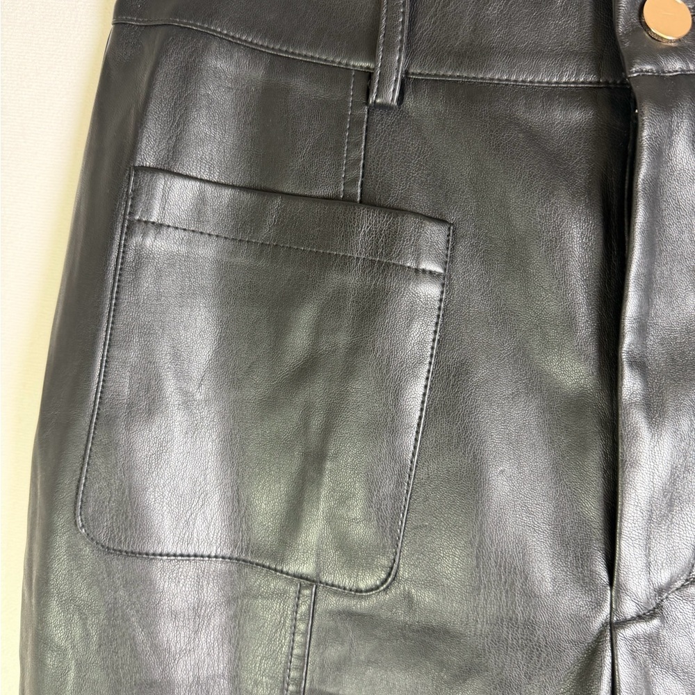 THE KRIPT Women’s Black Faux Leather Straight Leg Pants Y2K Moto Minimalist Sz M - Picture 4 of 10